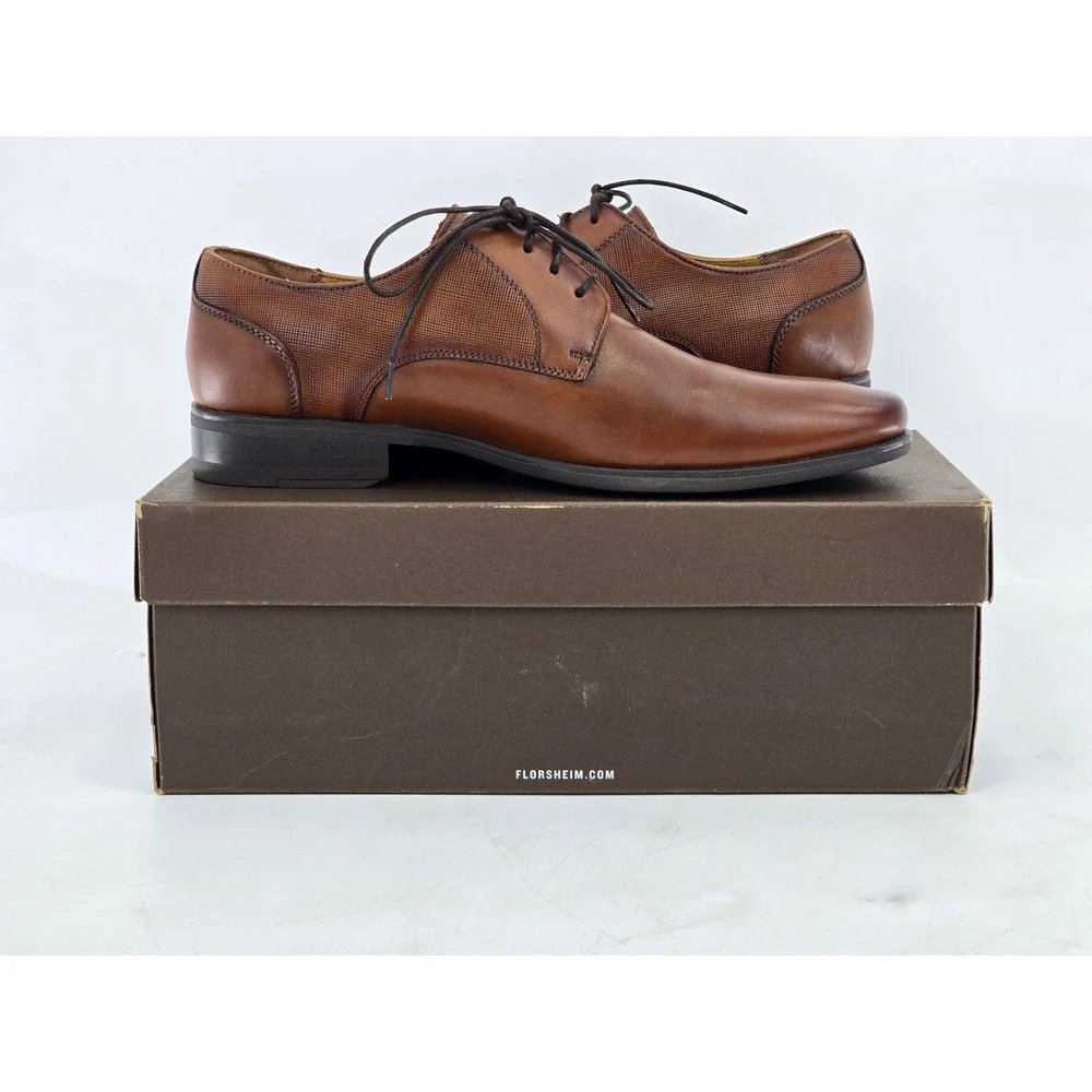 Florsheim Jackson PT OX Mens 7 M Cognac Plain Toe Derby Shoes - Excellent